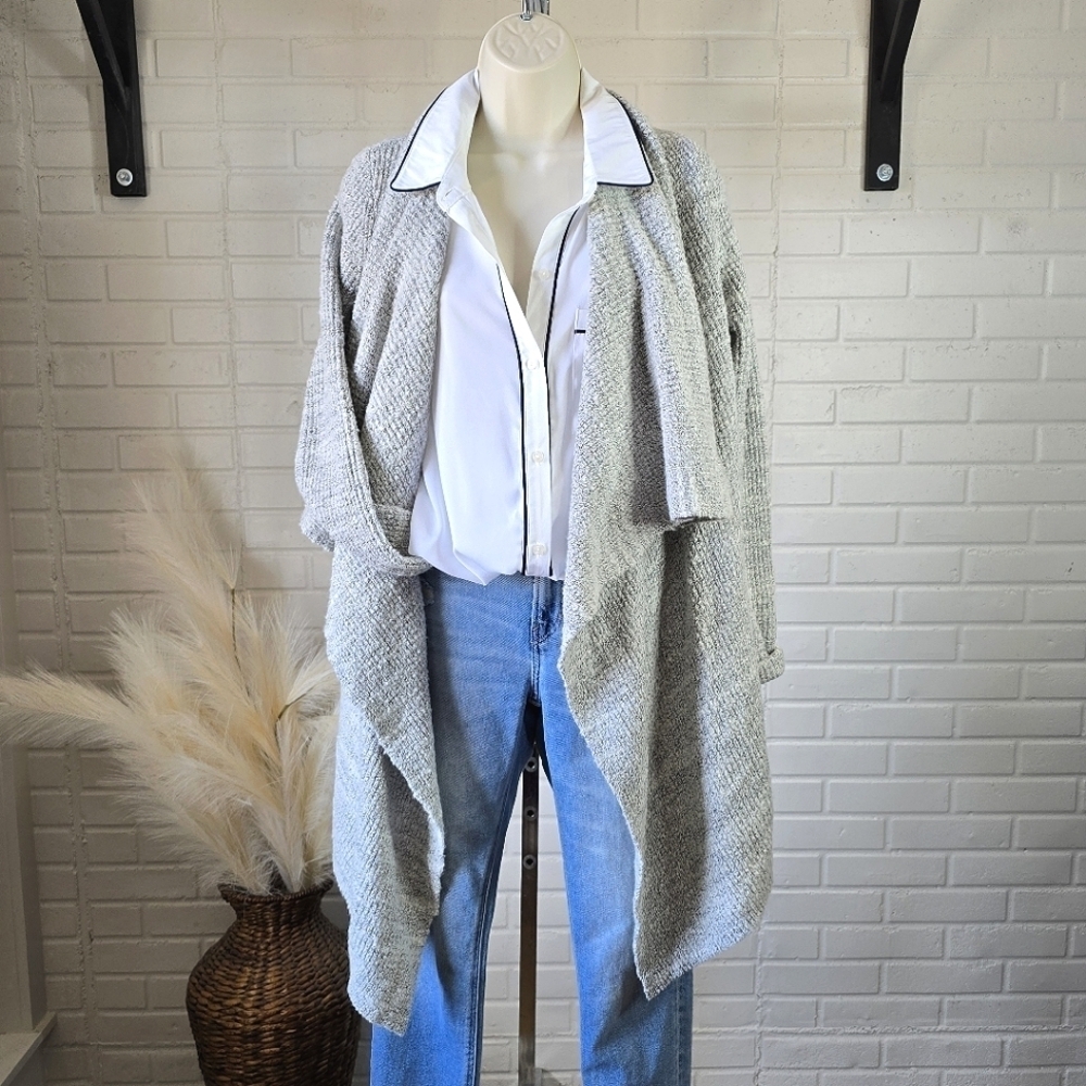 Lou and Grey Oversized Open Knit Cardigan Gray size Xtra Small